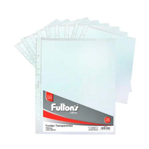 Funda para archivador transparente carta 100 u rib blanco Fultons