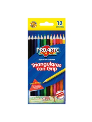 Lápices de colores triangulares largos caja 12 unidades proarte