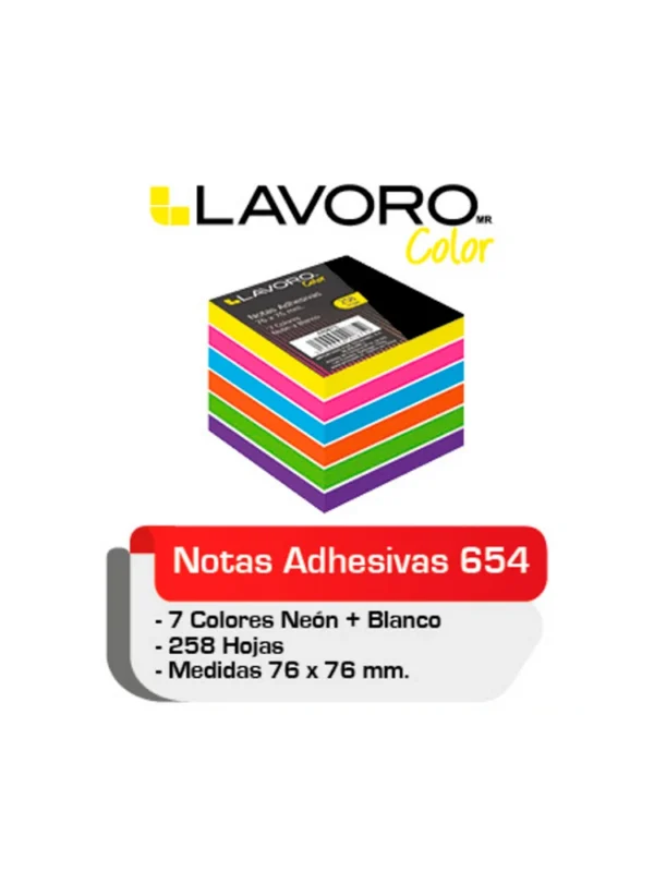 Nota adhesiva 76x76mm 7 colores 250 hojas Lavoro