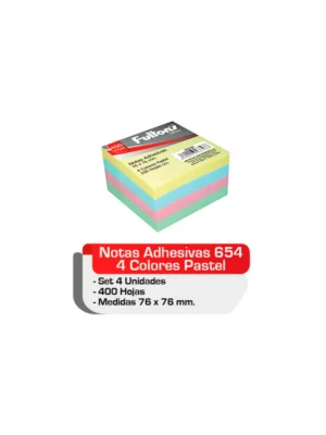 Nota adhesiva 76x76mm 100 hojas 4 unidades color pastel Fultons