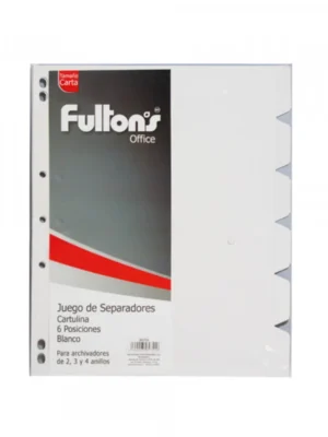 Separador carta cartulina 6 divisiones blanco Fultons