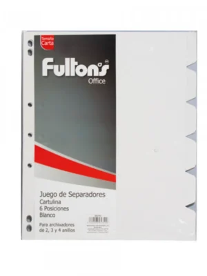 Separador oficio cartulina6 divisiones blanco Fultons