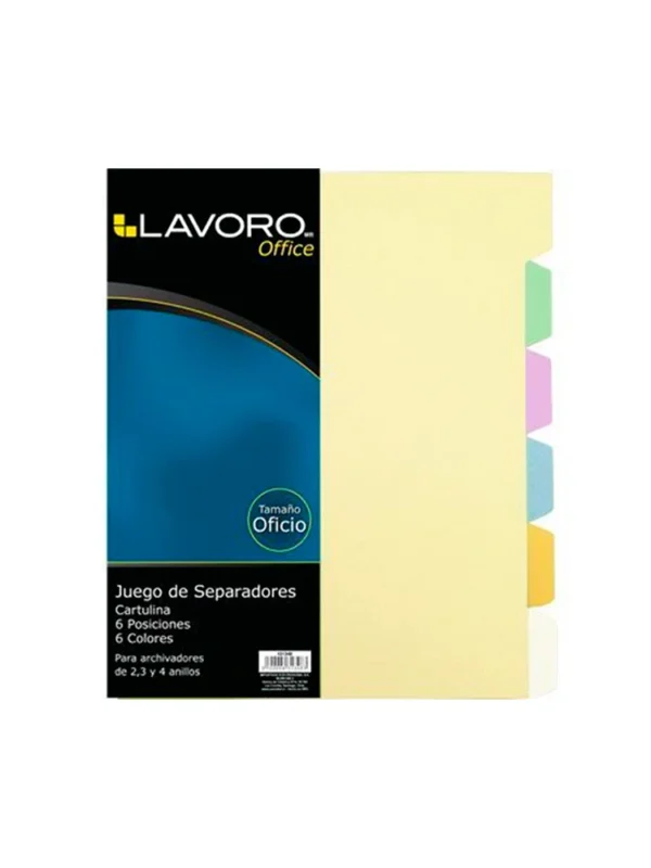 Separador Carta cartulina 6 divisiones 6 colores Lavoro