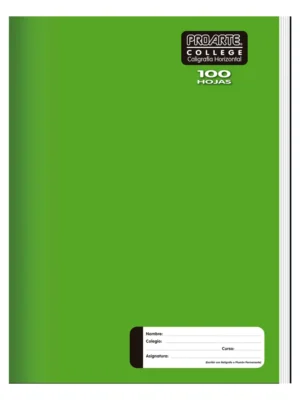 Cuaderno College Liso Caligrafía Horizontal Proarte verde claro